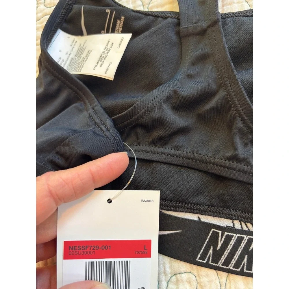 Nike‎ Swim Girls Black Racerback Bikini Top Logo Band Size Large